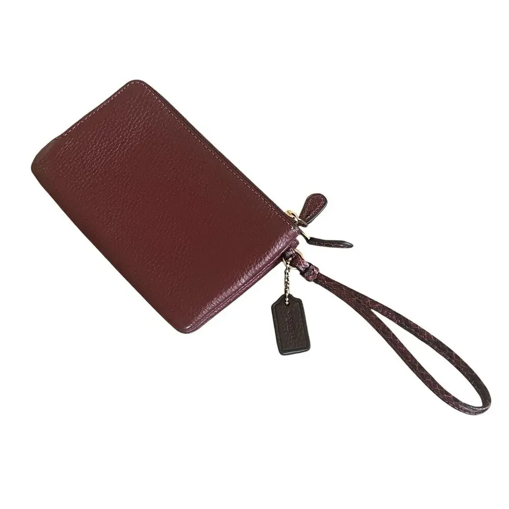 COACH Double Corner Zip Wristlet Wallet NWT Wine Multi Pebbled Leather Gold Tone